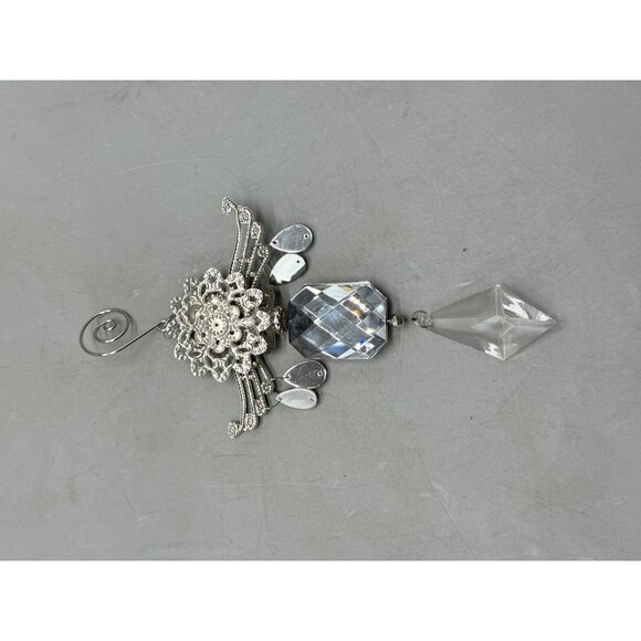 Elegant Silver-Tone & Faceted Hanging Ornament Metalwork & Teardrop 6" READ - Picture 2 of 10
